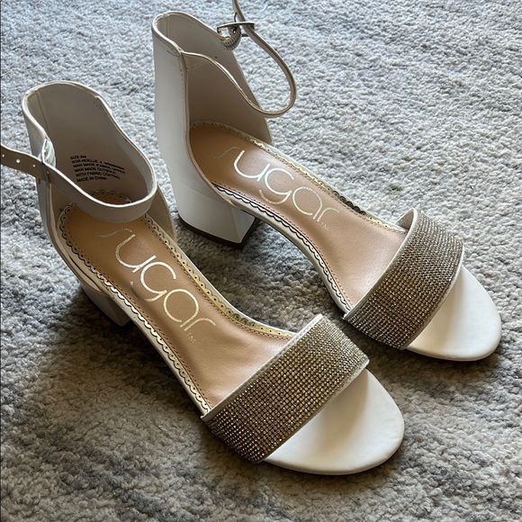 NEW Sugar White and Silver Women's Heeled Sandals 8 - Picture 1 of 7